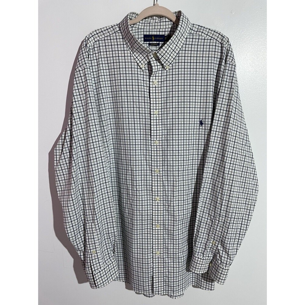 Ralph Lauren Shirt‎ 3XB Blue Gray Performance Plaid Button Down Business Preppy